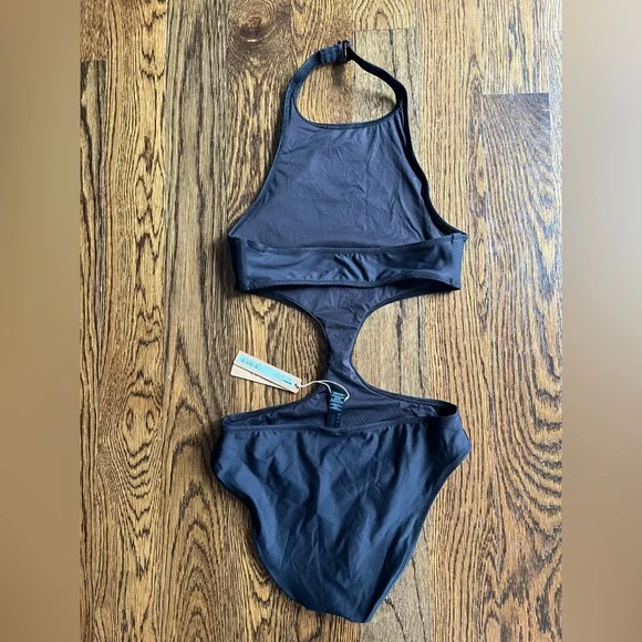 🖤SKIMS SWIM HALTER MONOKINI ONE PIECE SWIMSUIT ONYX XS S M - Picture 6 of 6